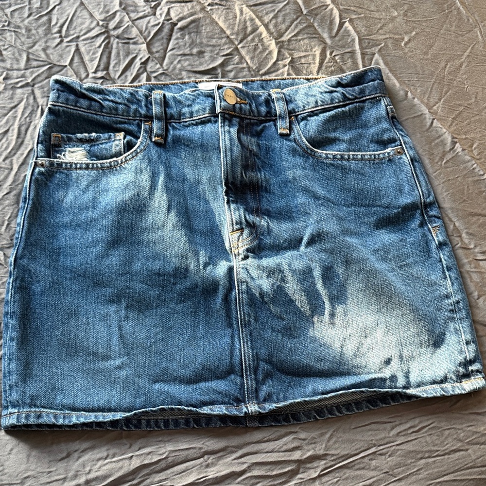 Frame Denim Light Blue Distressed Mini Skirt